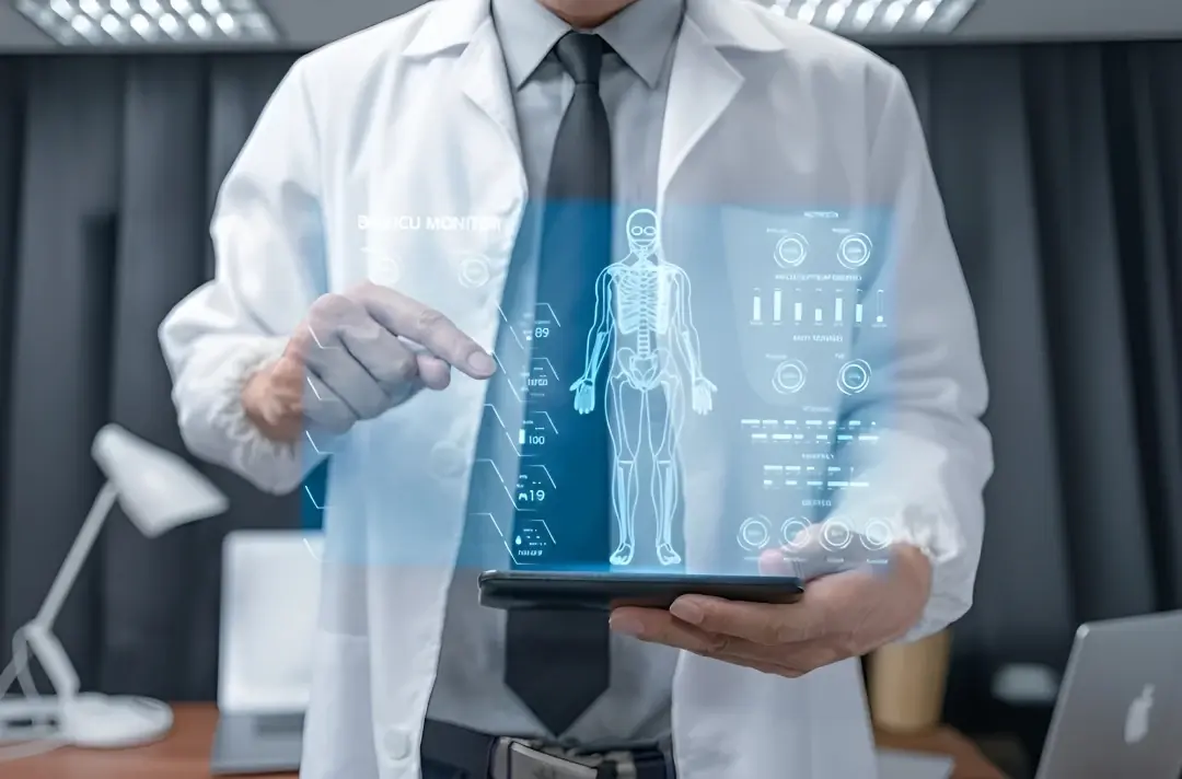 Expert reviewing physiological data on large screen with client